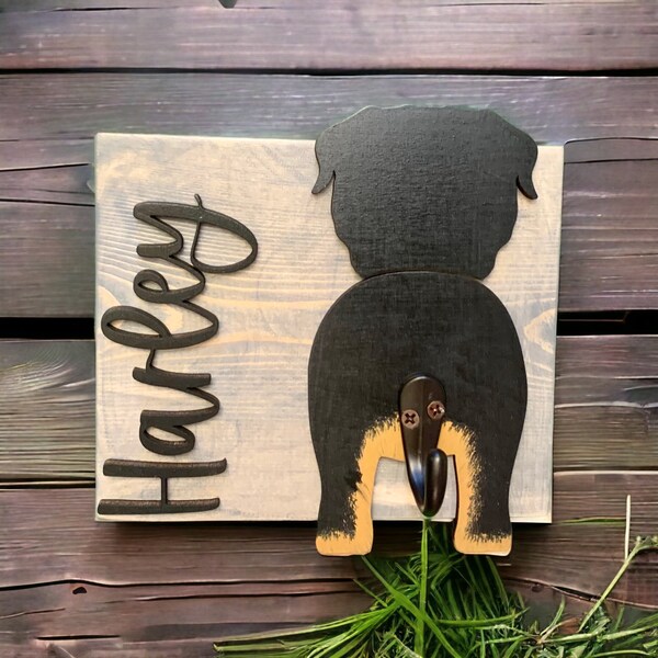 Personalized Dog Leash Holder / Dog Hook / Dog Art / Single Dog / Breed Specific / Leash and Collar Storage / Dog Leash Hook / Custom / Wood