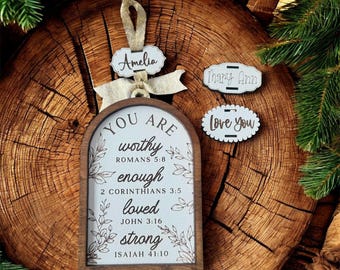 Personalized Affirmation Ornament: Engraved Bible Verse Christmas Decor