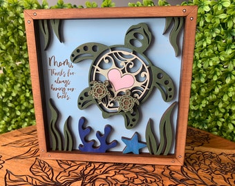 Engraved Sea Turtle Mother's Day Sign: Personalized Ocean Decor