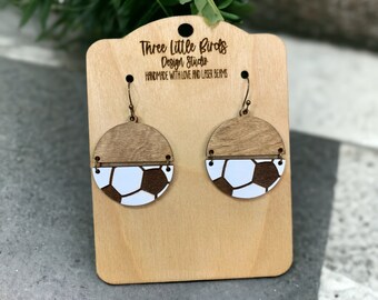 Soccer Dangle Earrings / Soccer / Soccer Mom / Soccer Jewelry / Mother's Day / Soccer Player Gift / Engraved Earring / Wood Earrin