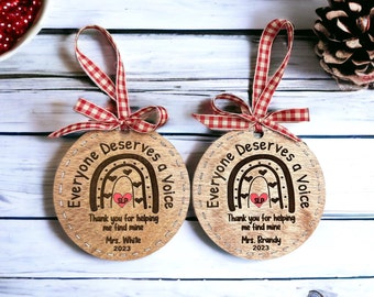 Personalized Speech Therapist Christmas Ornament: Engraved Rainbow Heart