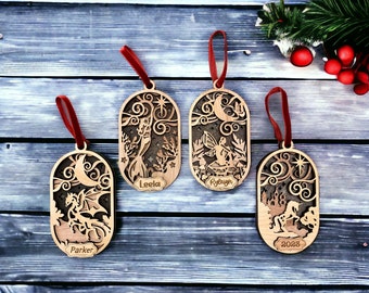 Personalized Mythical Creature Ornaments / Fantasy / Mermaid / Dragon / Unicorn / Fairy / Layered Art / Christmas / Gift / Kids Ornament /