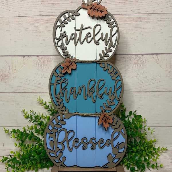 Stacked Pumpkins / Thanksgiving Decor / Fall Decor / Pumpkins / Grateful / Thankful / Blessed / Thanksgiving Shelf Decor / Pumpkin Decor