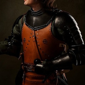 Fake brigandine for larp/cosplay/prop. Natural vegetable leather armor. Medieval armor. Cuirass. Plate armour.