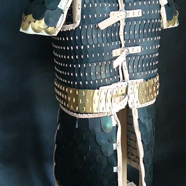 Long lamellar scale armor, brass and black steel