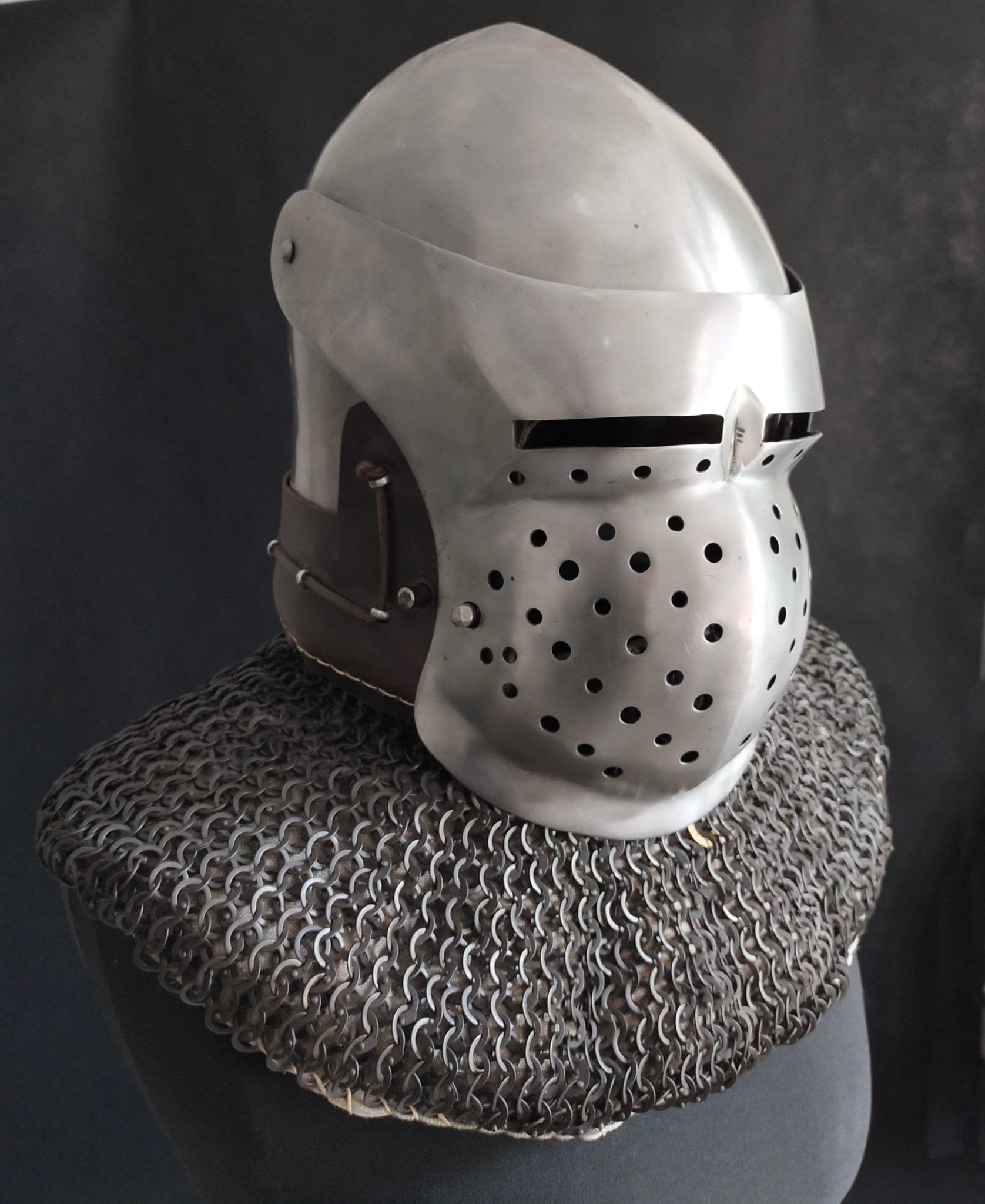 Medieval helmet with riveted aventail legs made Etsy