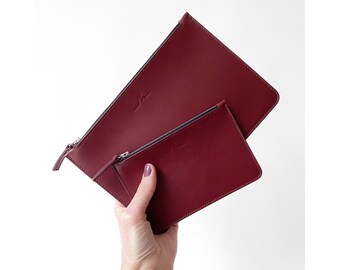 POCHETTE/Cuir premium/Bordeaux/Minimaliste/Porte-monnaie/Porte-feuille/Accessoire/Rangement/Article/Maquillage/Maroquinerie/Fait main
