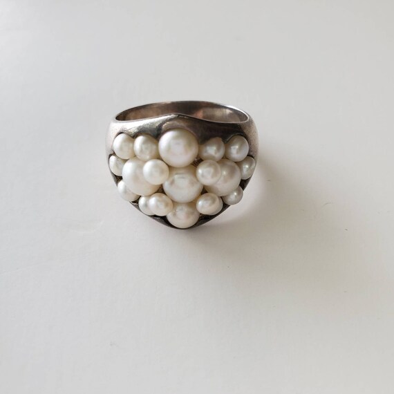 Vintage sterling silver pearl ring - Size 10.5 - … - image 2