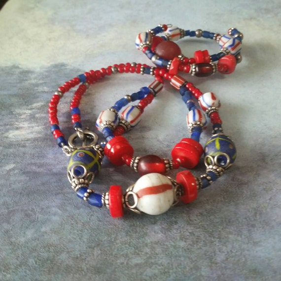 Items similar to Handmade one of a kind African trade bead necklace ...