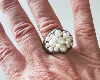 Vintage sterling silver pearl ring - Size 10.5 - Pearls for Girls