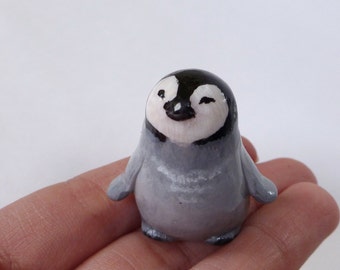 Baby penguin polymer clay animal totem figurine
