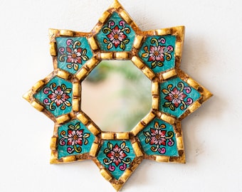 Peruvian Small Turquoise wall mirror 6" for home decor | Accent Flower design mirror wall room decorations, office decor |  gift for her