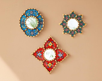 Handmade Small Accent Wall Mirror set of 3 | Peruvian Decorative mirrors of 6" for wall | Hangings Mirrors | Ships from USA/ Canada