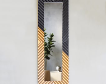 Geometric Long Narrow Mirror | Handmade Peruvian Skinny Mirror Wall Decor | Art Deco Mirror for Living Room & Bedroom | Unique Handmade Gift