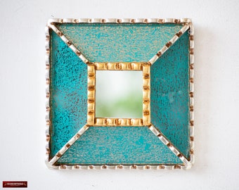 Peruvian Turquoise wall mirror 7.5" for room decor | Handmade Square Accent mirror wall art decorations, office decor | gifts for her, mom