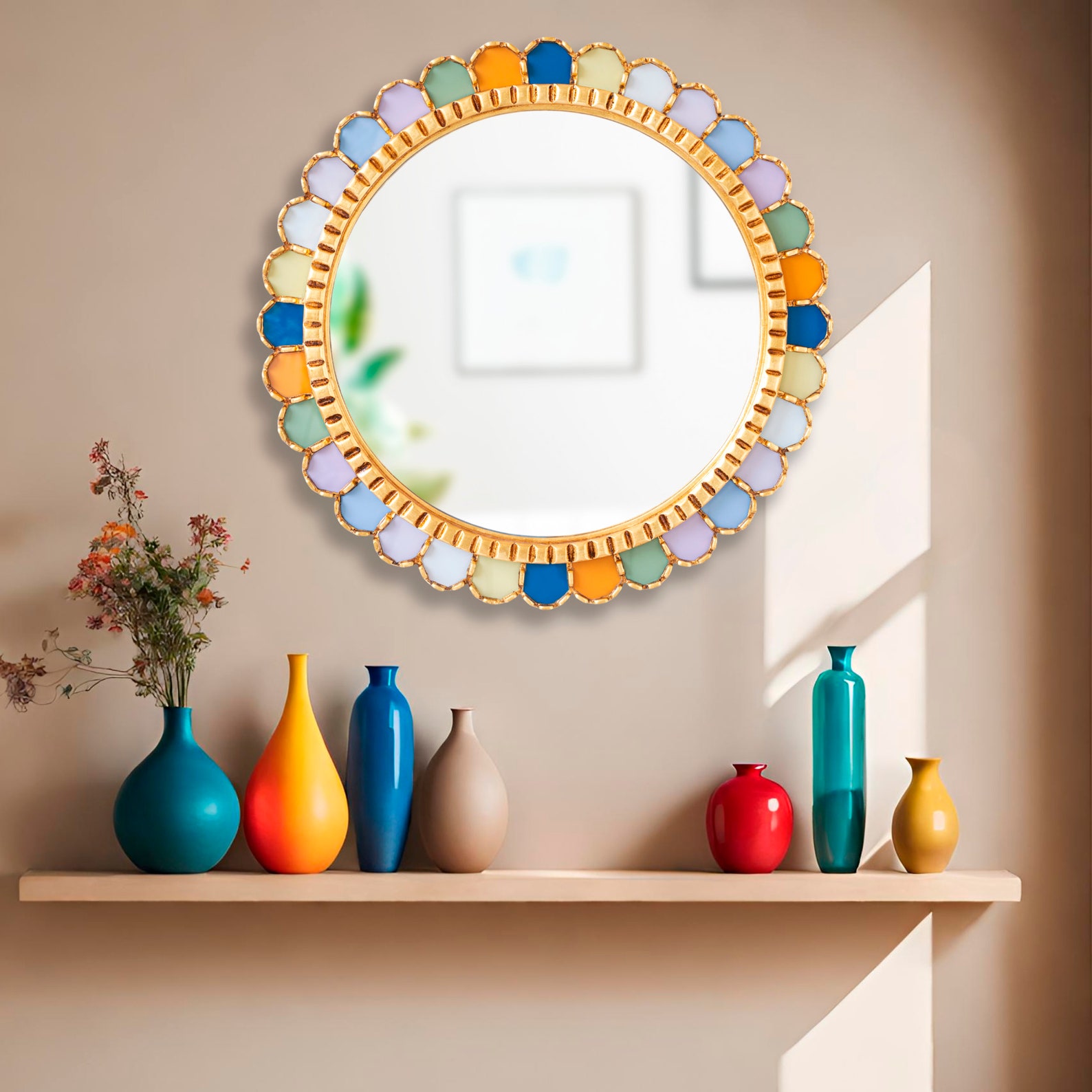 Decorative Round Wall Mirror 23.6" for Living Room, Entryway | Peruvian ...