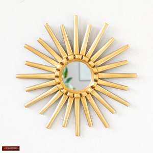 Decorative Gold Round Wall mirror 11.8&quot; for Home Decor | Peruvian Bronze Leaf Wood Wall Hanging mirror | Handmade Unique gifts for mom