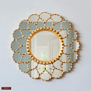 Handmade Round Peruvian Mirror 17.7in – Gold Floral Accent Mirror | Decorative Wall Mirror | Home Gifts | Entryway, Bathroom, Bedroom Decor