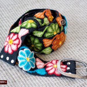 Hand embroidered belt S,M,L,XL - Peruvian belts floral Black, floral ethnic belt, Wool embroidered belt floral colorful, belts for womens