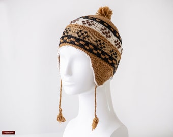 Peruvian Camel Alpaca Hat "Chullo" with ear flaps | Winter 100% alpaca hat | Super Soft Comfortable | Men's and Women's unisex chullo Beanie