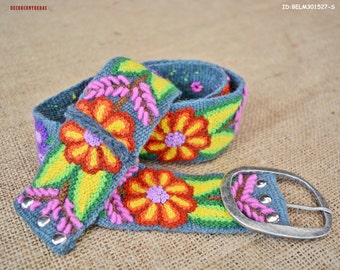 womens belts Size Small "Andean Festival" - gift for women - embroidered belt Wool flowers - Waist belt - Peru handmade belts