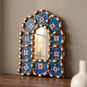Small Arched Glass Mirror 6" - Vibrant Hand-Painted Floral Modern Eclectic Mirror - Unique Birthday Gift for Her | USA No Duties