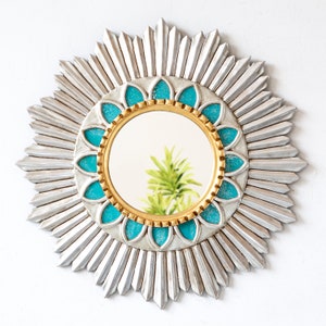 Decorative Round Silver mirror for wall home christmas decor | Peruvian Sunburst mirror on the wall art | Wall Hanging mirror living room