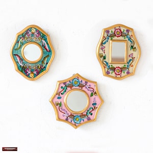 Accent Wall Mini Mirror 4" set of 3 for wall decor from Peru | Unique Gift Mirrors for her | Small Mirror decor | Ships from USA/ Canada