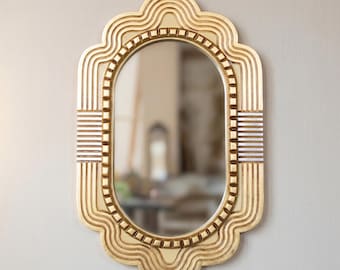 Scalloped Fluted Wall Mirror, Eclectic Home Decor, Peruvian Gallery Wall Accent, Warm Fall Entryway Decor, Bronze Leaf Frame | USA no duties