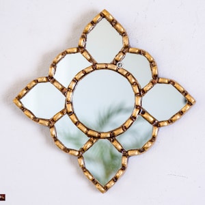 Peruvian Small Square mirror 5.3&quot; for wall art room decor | Handmade diamond gold mirror wall decorations | anniversary gift -Ships from USA
