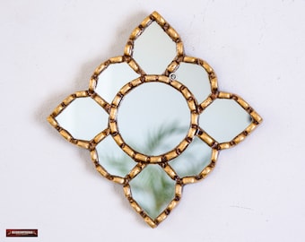 Peruvian Small Square mirror 5.3" for wall art room decor | Handmade diamond gold mirror wall decorations | anniversary gift -Ships from USA