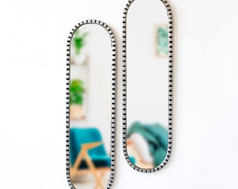 Modern Narrow Oval mirror set for wall | Decorative Vintage Silver Long Mirror 34.2" Tall | Skinny mirror for entryway | Long slim mirror
