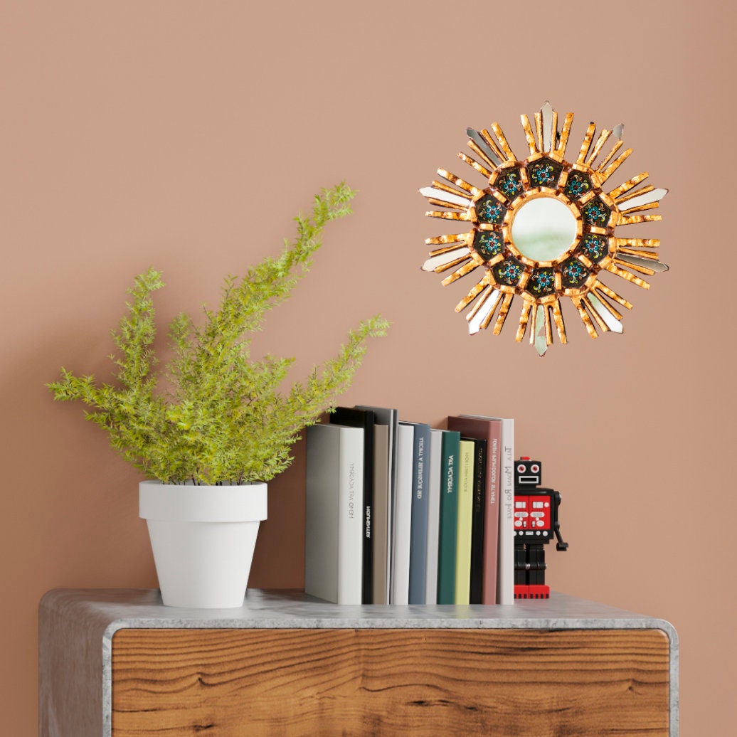 Decorative Sunburst Black Wall Mirror 7.8 for Room Decor Peruvian