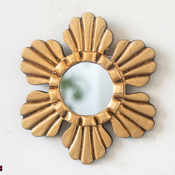 Peruvian Gilded Wood Wall Mirror 6" for wall room decor | Handcarved Wall Mirror Home decorations | Gift for her, mom, home |  boho decor