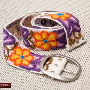 Womens belts S,M,L,XL - Embroidered belt &quot;Andean Garden&quot;- Sheep wool embroidery - Peruvian belts - womens belt - Waist belt - Gift for Women