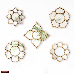 Decorative Gold Toned Accent Mirror set of 5 for wall decorations | Peruvian Wall Hangings Round Mirror for the home | christmas decor