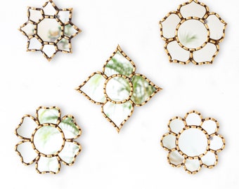 Decorative Gold Toned Accent Mirror set of 5 for wall decorations | Peruvian Wall Hangings Round Mirror for the home | christmas decor