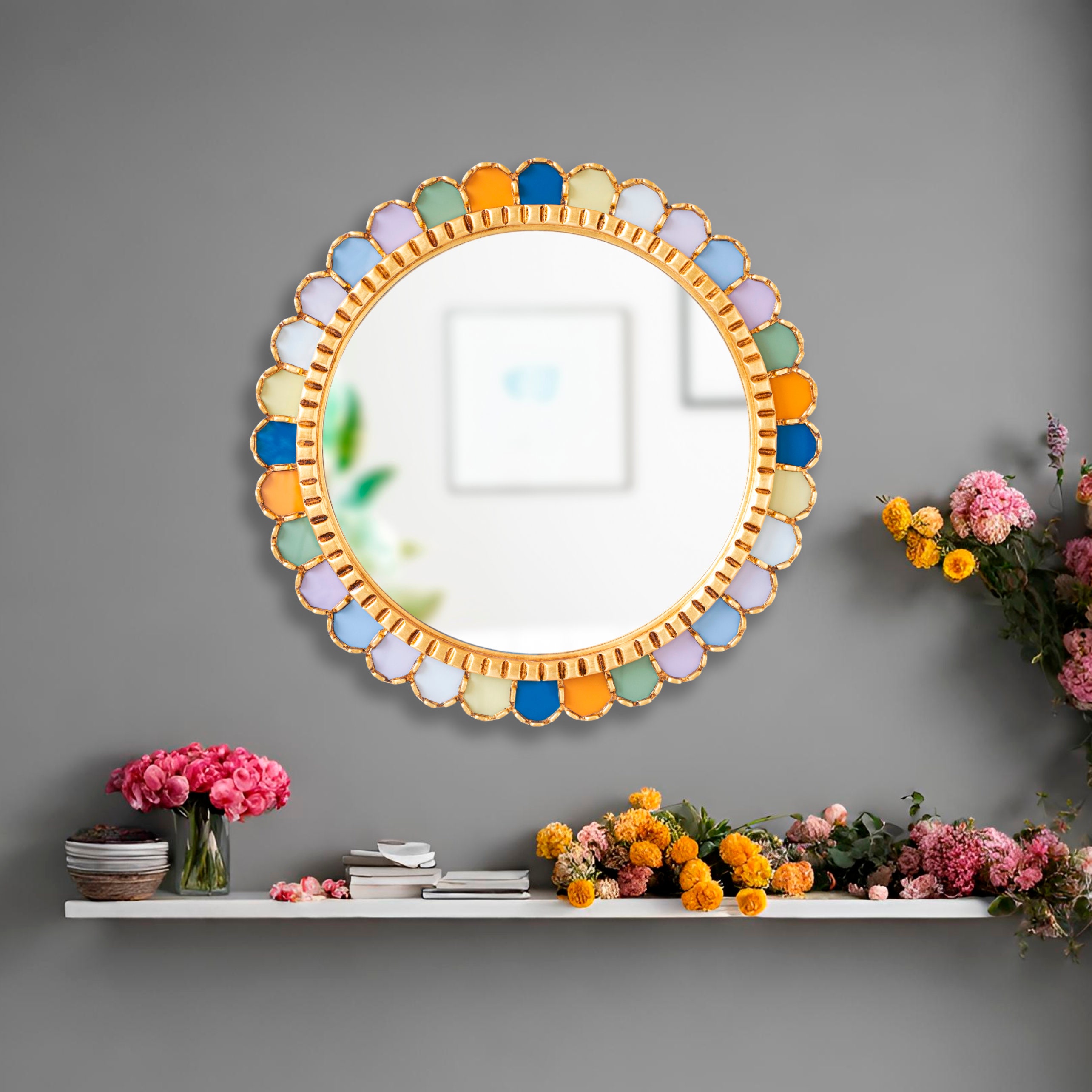 Decorative Round Wall Mirror 23.6" for Living Room, Entryway | Peruvian ...
