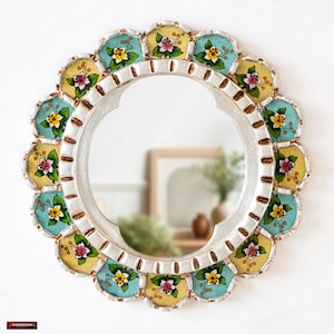 Round Mirror Wall Decor | Peruvian Handmade Home Decor | Decorative Accent Circle Mirrors | Unique Housewarming Gift | Boho Home Decor