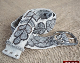 Embroidered belts Size S,M,L,XL - Wool White belts "Elegant Floral" - wool embroidery - waist belts for women - Gift For Women - Peru belts
