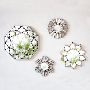 Decorative Silver Gilded Wall Mirror set of 4 for wall room decor | Peruvian Wall Hangings Mirror decorations | Gift for home | Boho decor