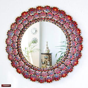 Peruvian Accent Circle Mirror 23.6&quot; for wall home decor | Vintage-style Wall Hanging Mirror for living room, Bathroom, Entryway, Hallway