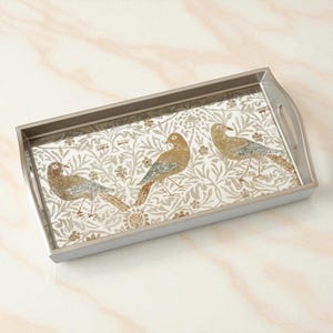 Handmade Mirrored Tray with Birds – peruvian Elegant Hostess Gift – Verre Églomisé Decorative Tray With Handles– Ships from USA