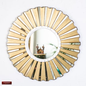 Decorative Round Gold Mirror 19.7&quot; for wall room decor | Peruvian Round Gilded Wood Wall Mirror for home | Accent Mirror Wall Mounted Mirror