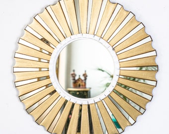 Decorative Round Gold Mirror 19.7" for wall room decor | Peruvian Round Gilded Wood Wall Mirror for home | Accent Mirror Wall Mounted Mirror
