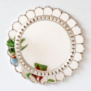 Peruvian Silver-Toned Classic Wall Mirror 17.7&quot; for home decor | Handmade Round Silver Leaf Wall mirror | christmas gifts | holiday decor