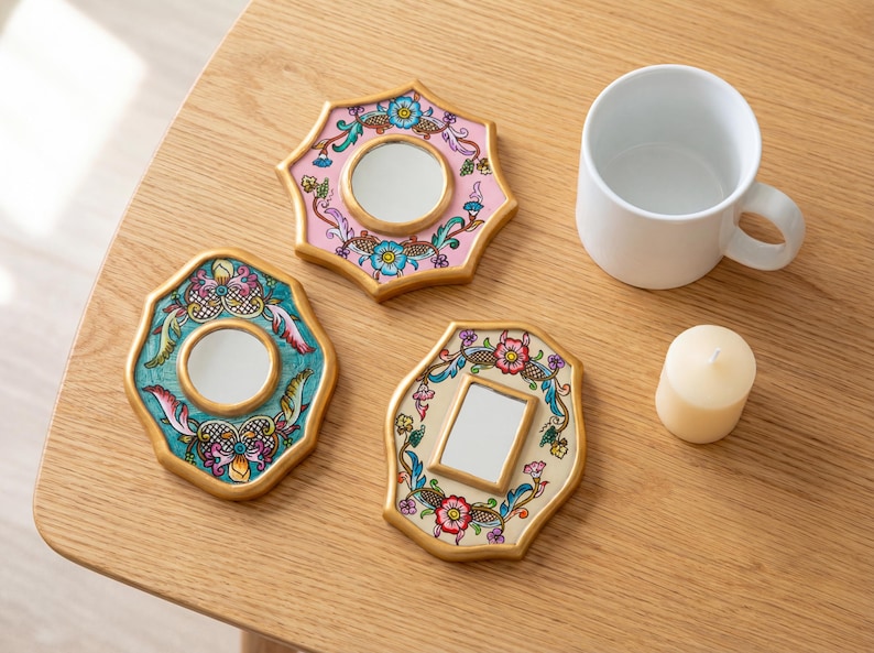 Accent Wall Mini Mirror 4" set of 3 for wall decor from Peru | Unique Gift Mirrors for her | Small Mirror decor | Ships from USA/ Canada image 2