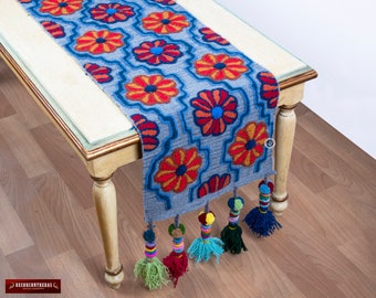 Peruvian floral home design Wool Table Runner with Tassels handmade| gifts for her, him | wedding table decor | dining table runner patterns