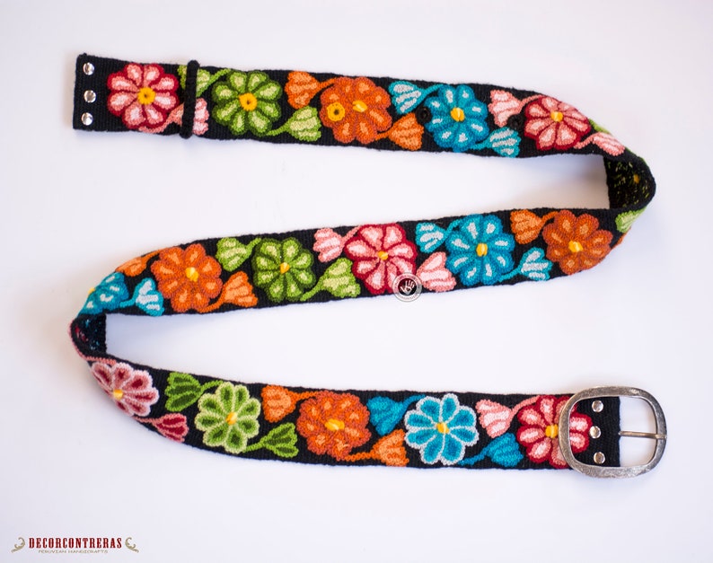 Hand embroidered belt SMLXL Peruvian belts floral Black Etsy