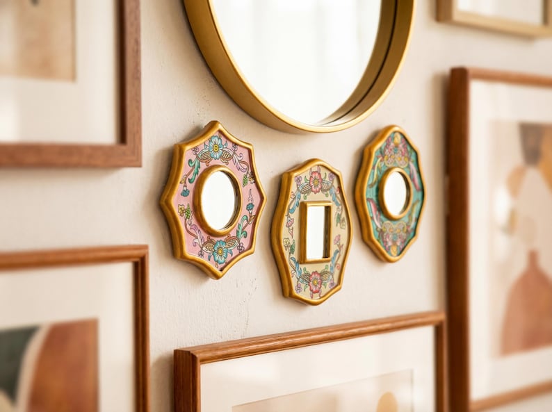 Accent Wall Mini Mirror 4" set of 3 for wall decor from Peru | Unique Gift Mirrors for her | Small Mirror decor | Ships from USA/ Canada image 4